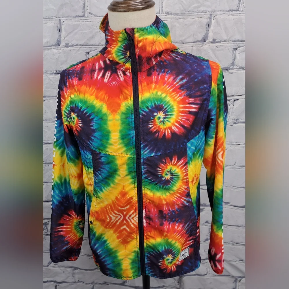 Herschel Supply Co. Mens Windbreaker Jacket Full Zip Tie Dye Hoodie Hood Small - Picture 1 of 13